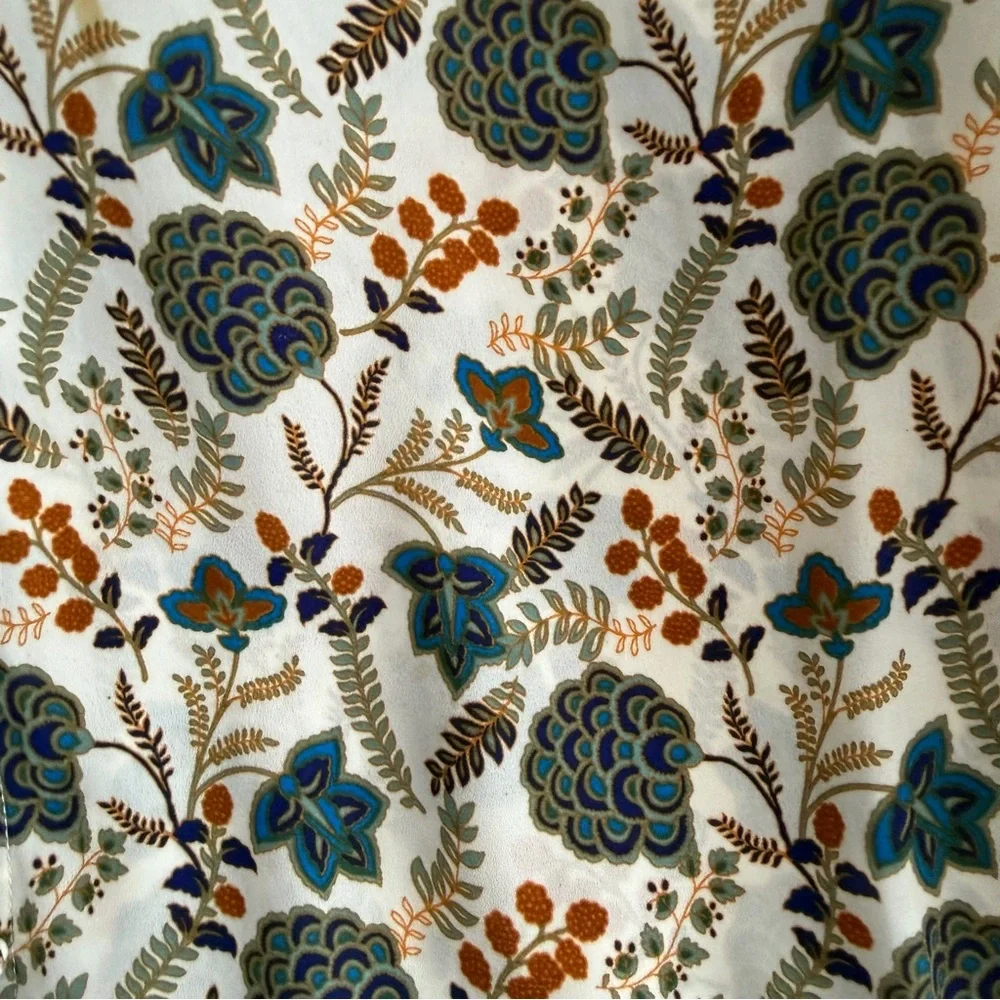 Rose + Olive Womens 3/4 Sleeve Floral Button Up Top Size 3X Cream Green Office - Picture 4 of 8